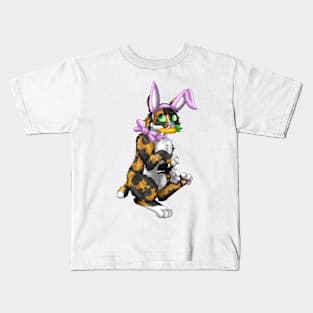 Bobtail BunnyCat: Tortoiseshell (Pink) Kids T-Shirt